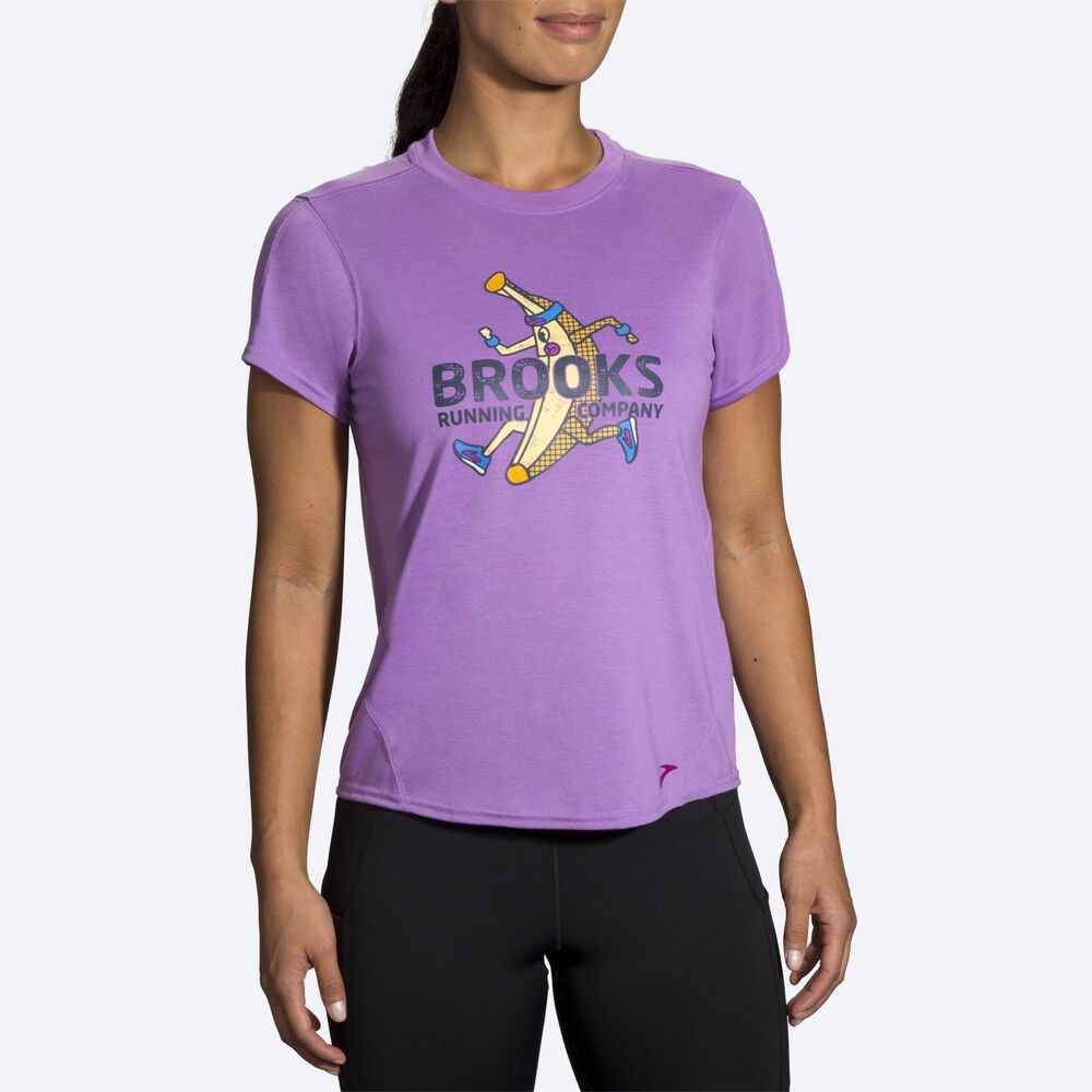 Brooks Distance Tryck Short Sleeve T-shirt Dam Lila | HMA-574802