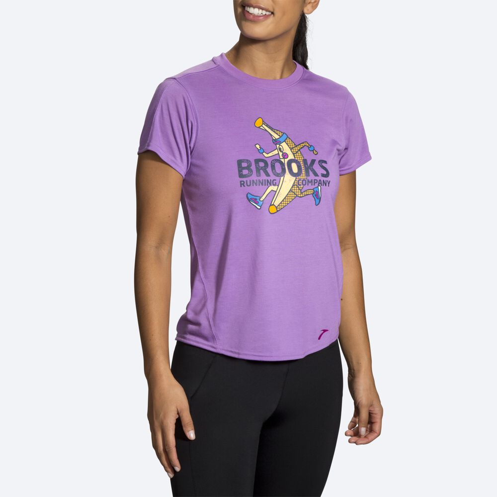 Brooks Distance Tryck Short Sleeve T-shirt Dam Lila | HMA-574802