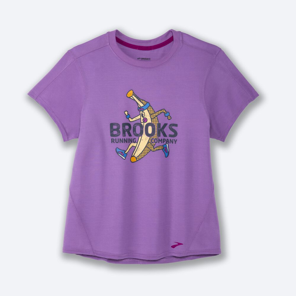 Brooks Distance Tryck Short Sleeve T-shirt Dam Lila | HMA-574802