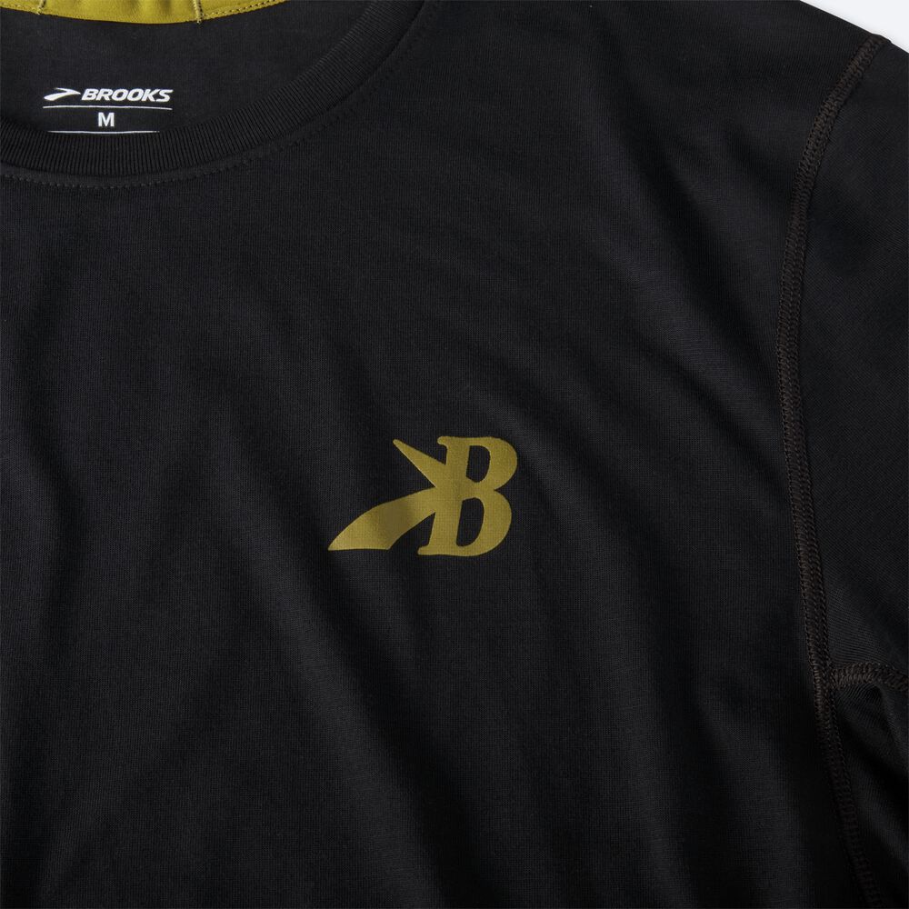 Brooks Distance Tryck Short Sleeve T-shirt Herr Svarta/Guld | JAQ-974061