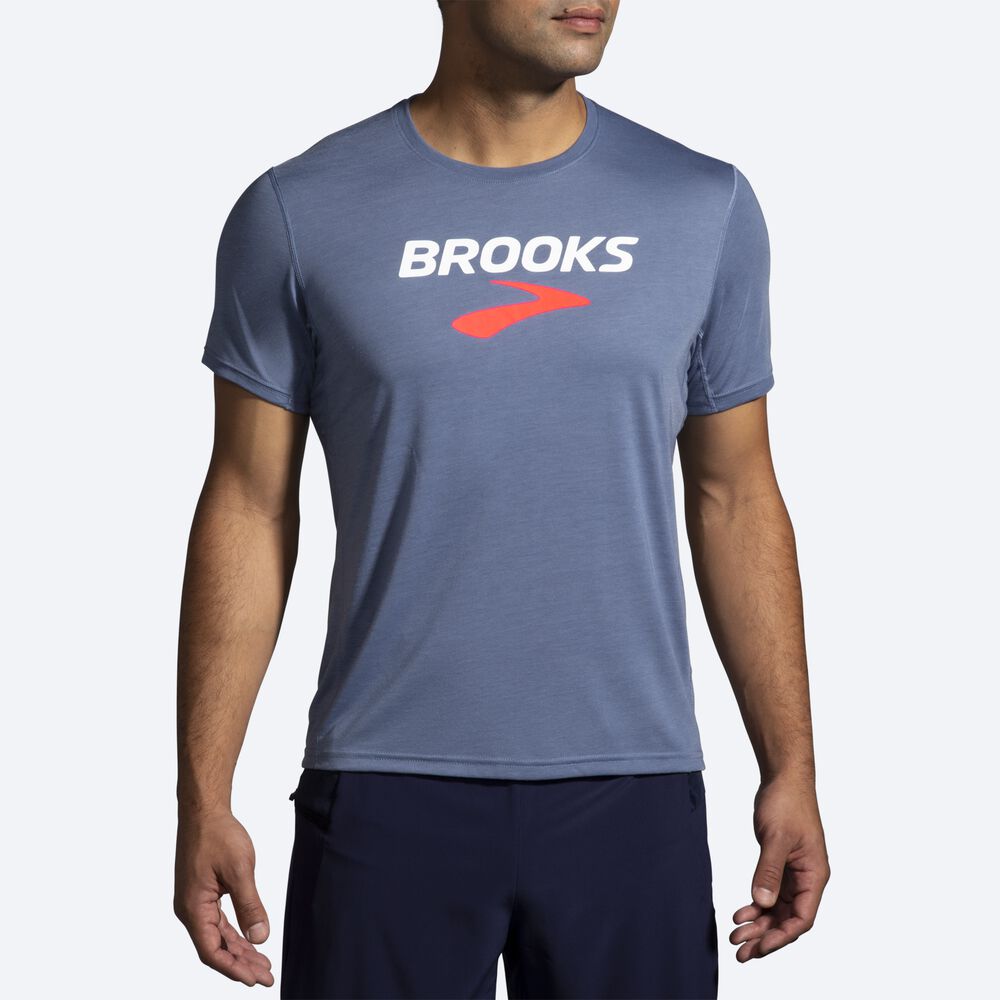 Brooks Distance Tryck Short Sleeve T-shirt Herr Grå | JBP-513482