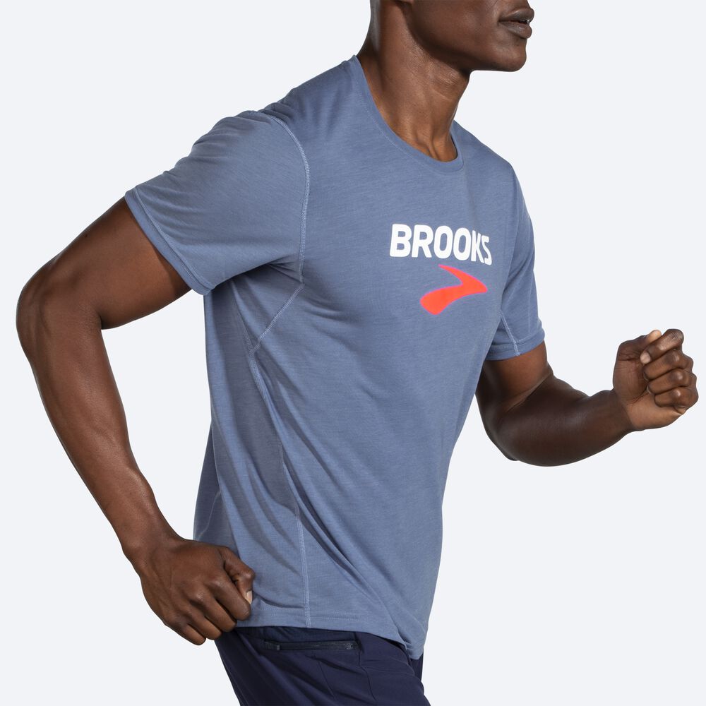 Brooks Distance Tryck Short Sleeve T-shirt Herr Grå | JBP-513482