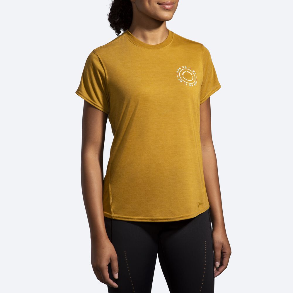 Brooks Distance Tryck Short Sleeve T-shirt Dam Olivgröna | KIL-703968