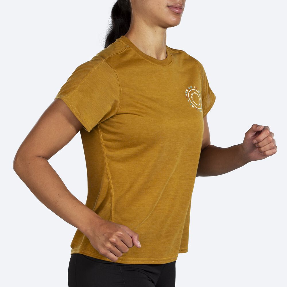 Brooks Distance Tryck Short Sleeve T-shirt Dam Olivgröna | KIL-703968