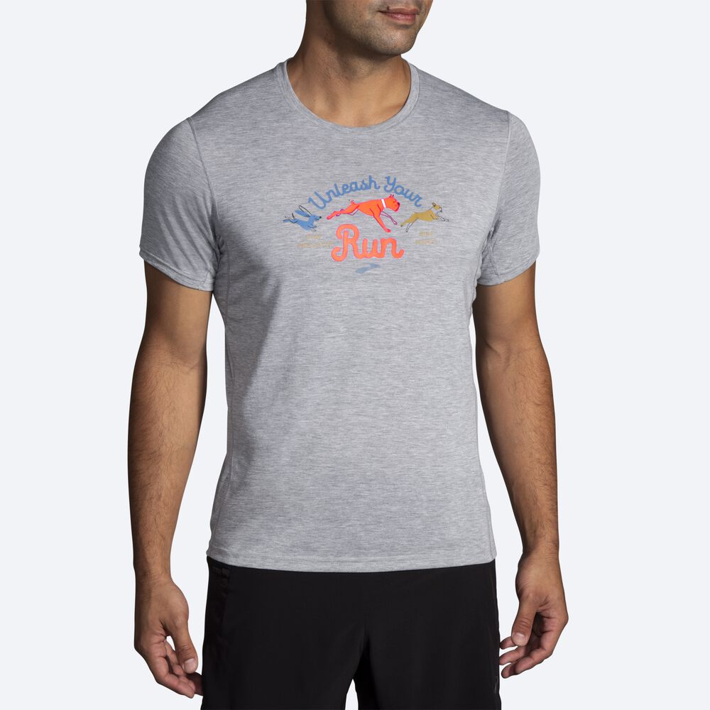 Brooks Distance Tryck Short Sleeve T-shirt Herr Grå | KJL-432987