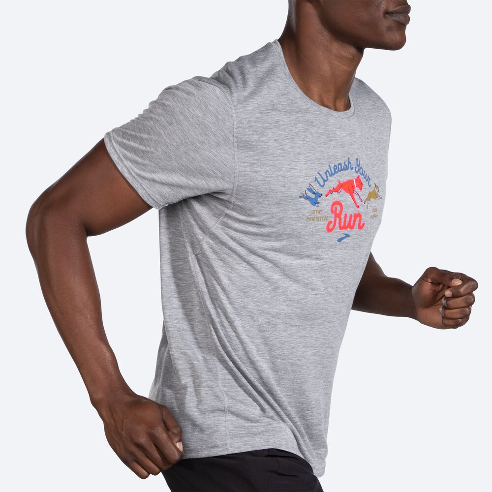 Brooks Distance Tryck Short Sleeve T-shirt Herr Grå | KJL-432987