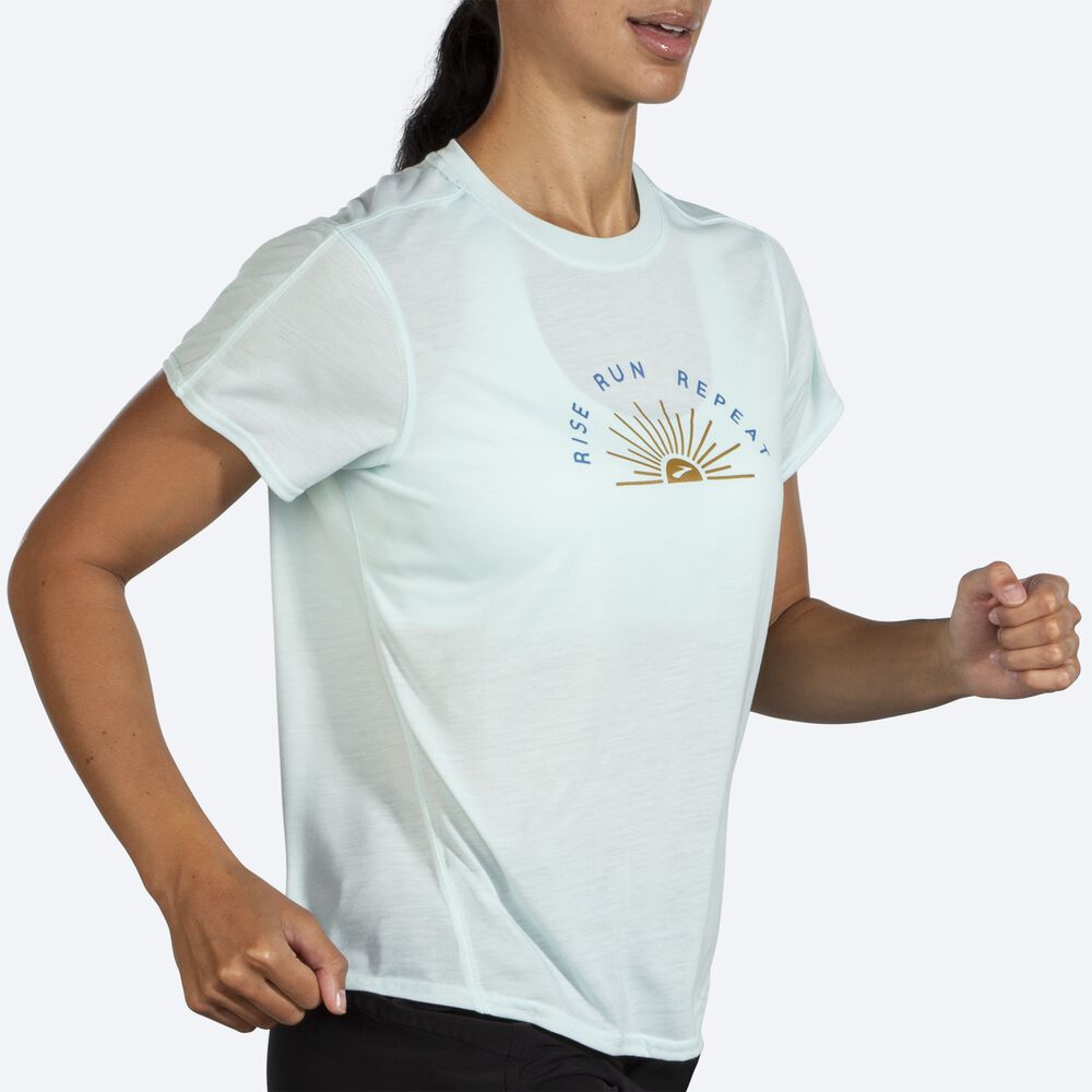 Brooks Distance Tryck Short Sleeve T-shirt Dam Blå | KSZ-704925