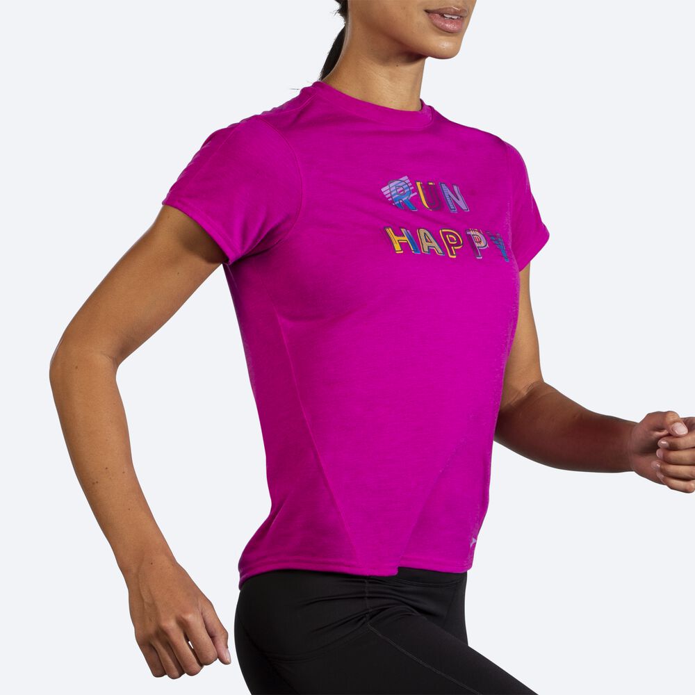 Brooks Distance Tryck Short Sleeve T-shirt Dam Rosa | MXS-075469