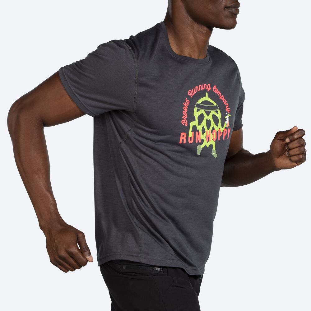 Brooks Distance Tryck Short Sleeve T-shirt Herr Grå | OJZ-386512