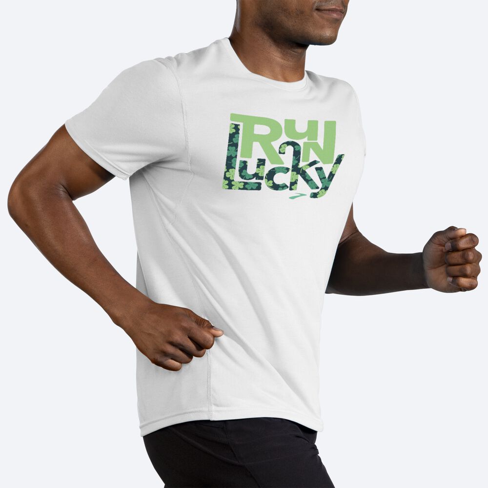 Brooks Distance Tryck Short Sleeve T-shirt Herr Vita | PFY-471568