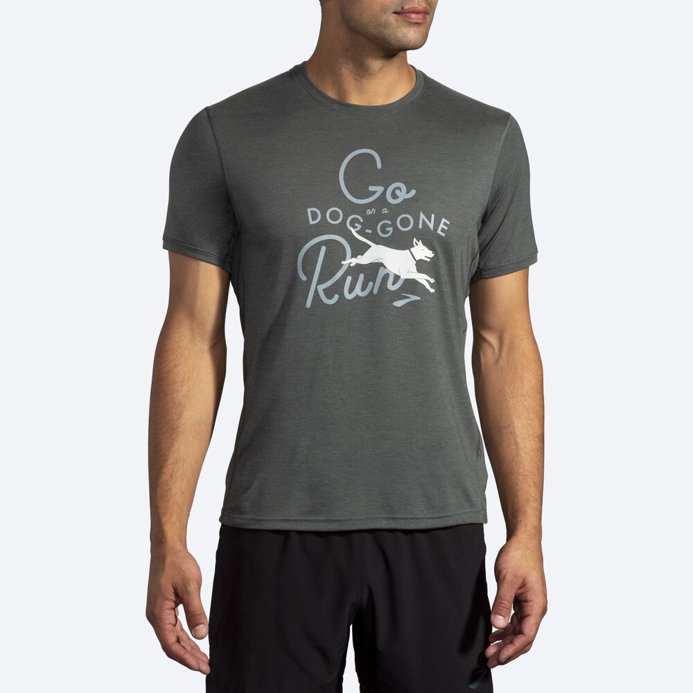 Brooks Distance Tryck Short Sleeve T-shirt Herr Mörk | PIF-902835