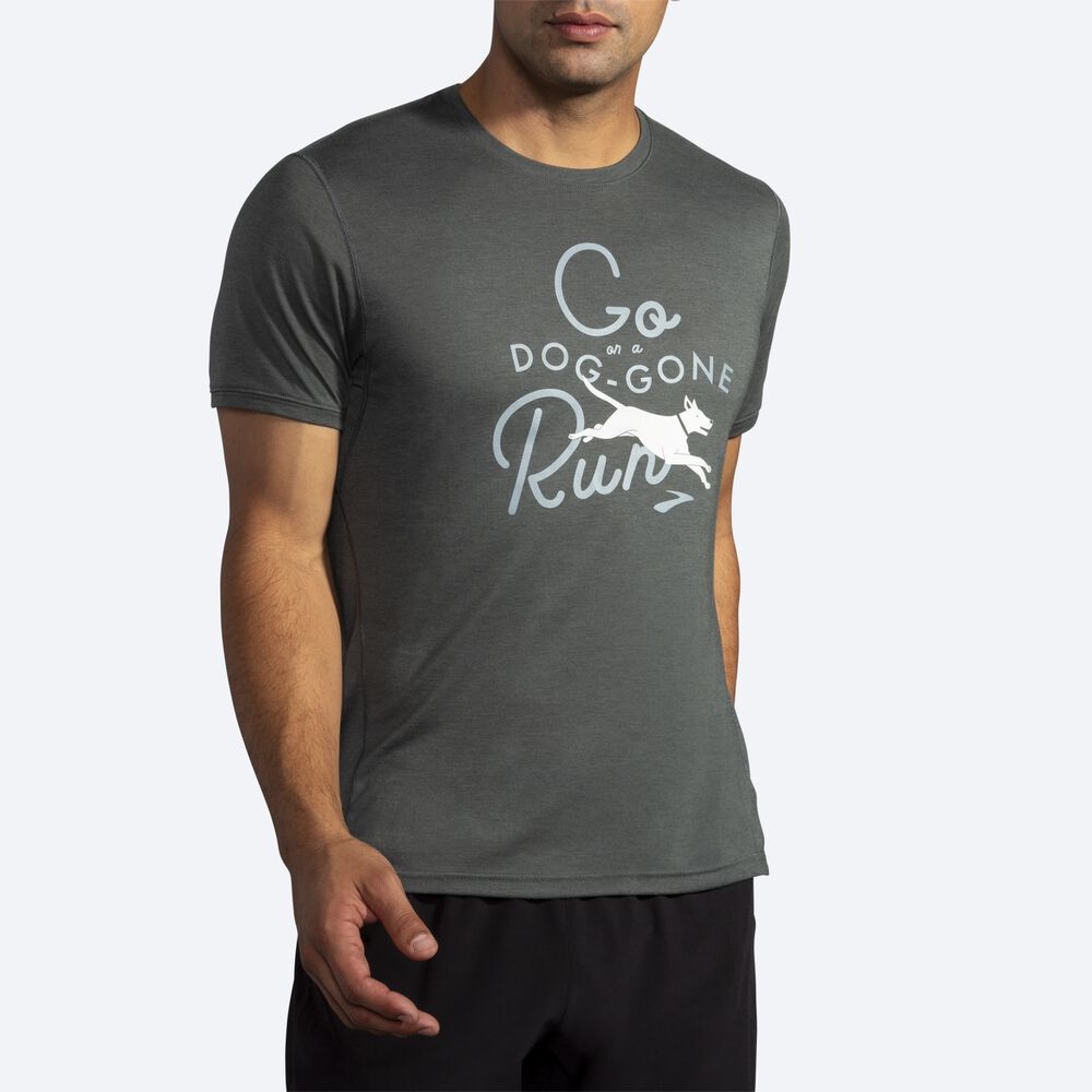 Brooks Distance Tryck Short Sleeve T-shirt Herr Mörk | PIF-902835