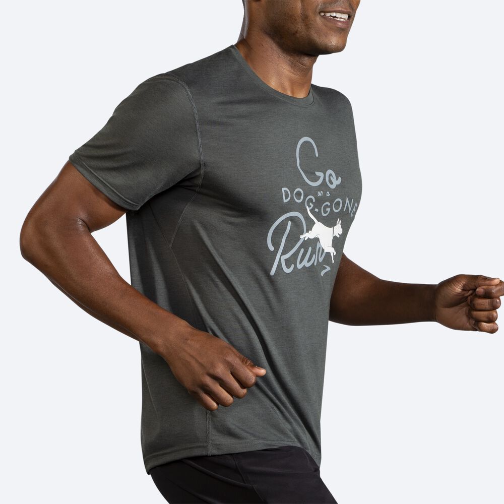 Brooks Distance Tryck Short Sleeve T-shirt Herr Mörk | PIF-902835