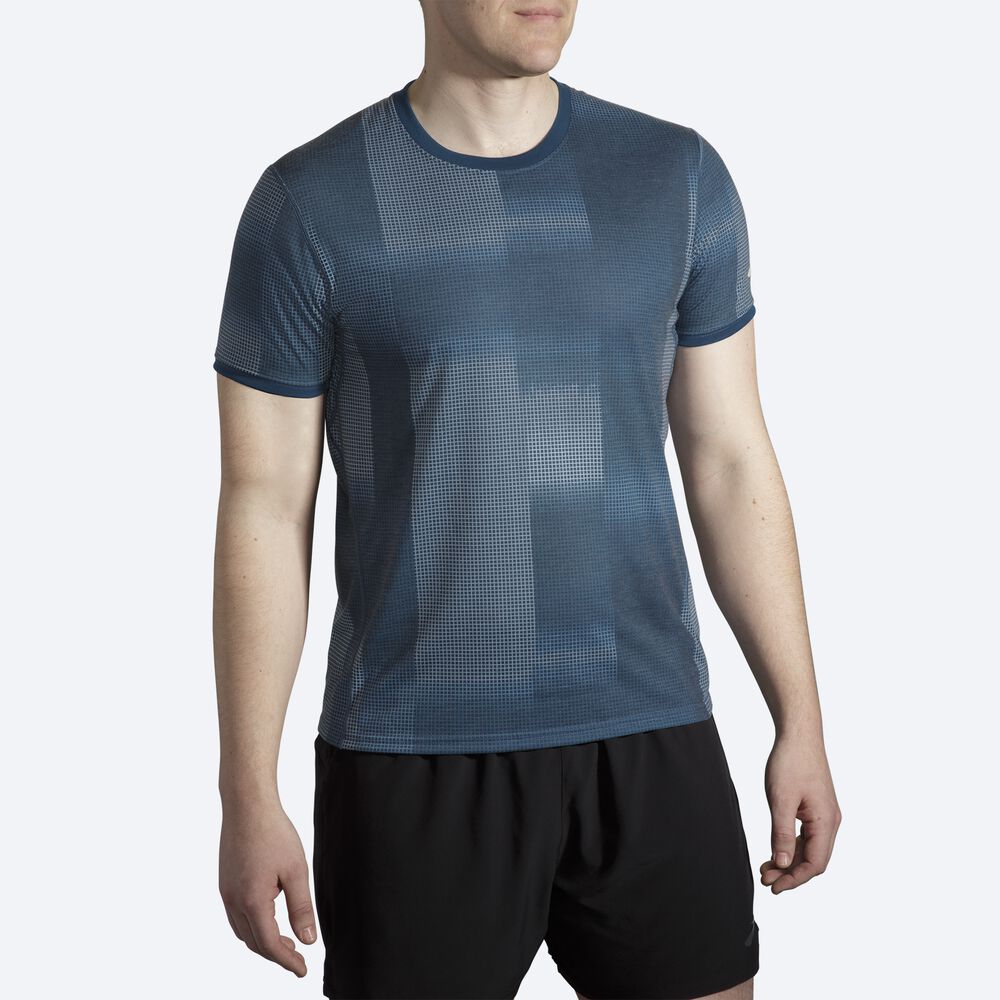 Brooks Distance Tryck Short Sleeve T-shirt Herr Indigo | QVZ-295813