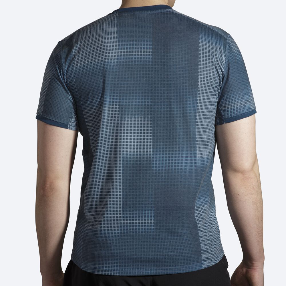 Brooks Distance Tryck Short Sleeve T-shirt Herr Indigo | QVZ-295813