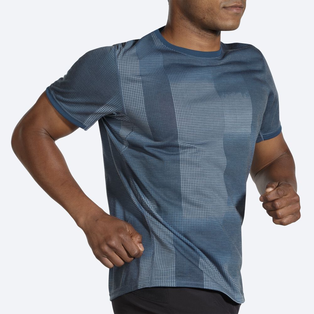 Brooks Distance Tryck Short Sleeve T-shirt Herr Indigo | QVZ-295813