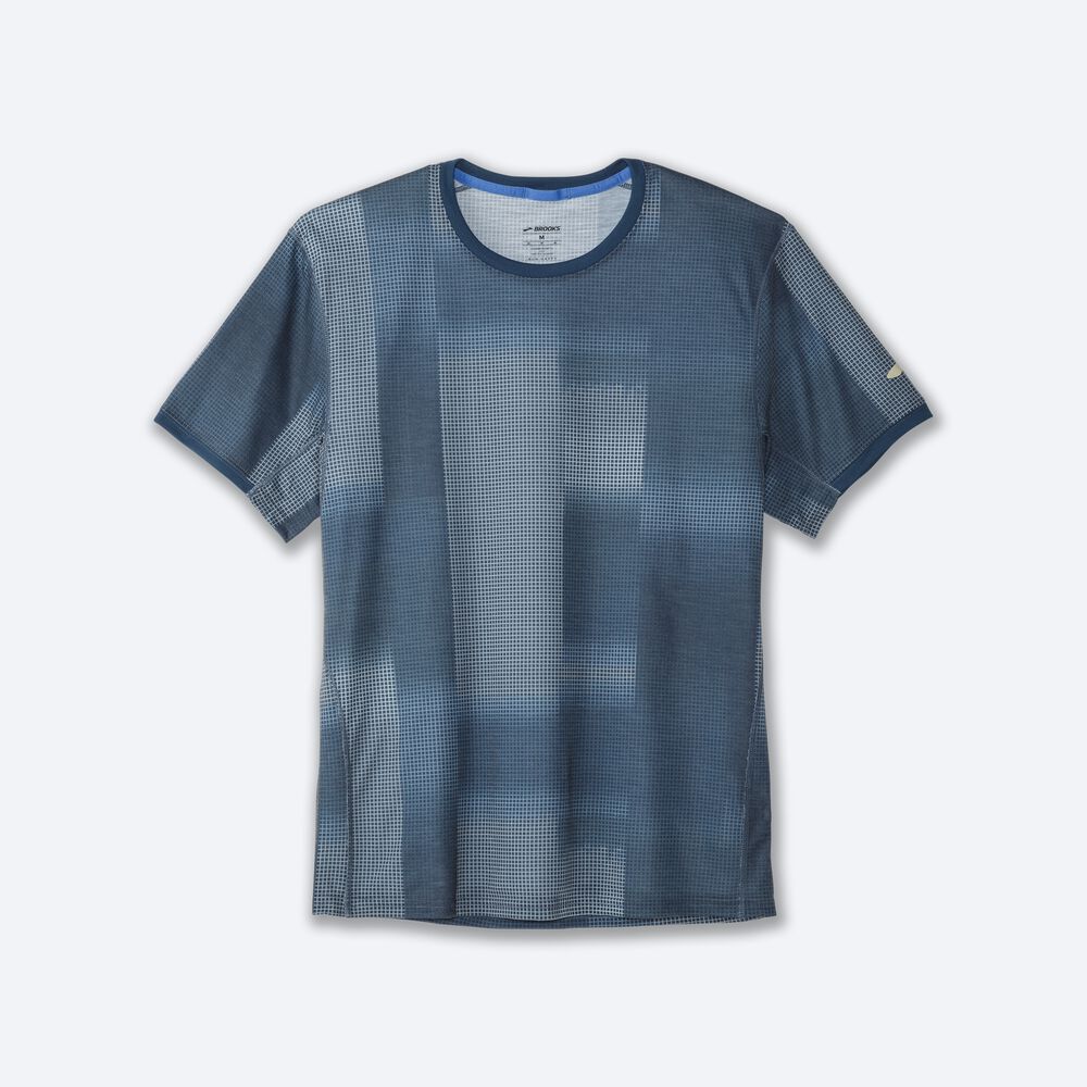 Brooks Distance Tryck Short Sleeve T-shirt Herr Indigo | QVZ-295813