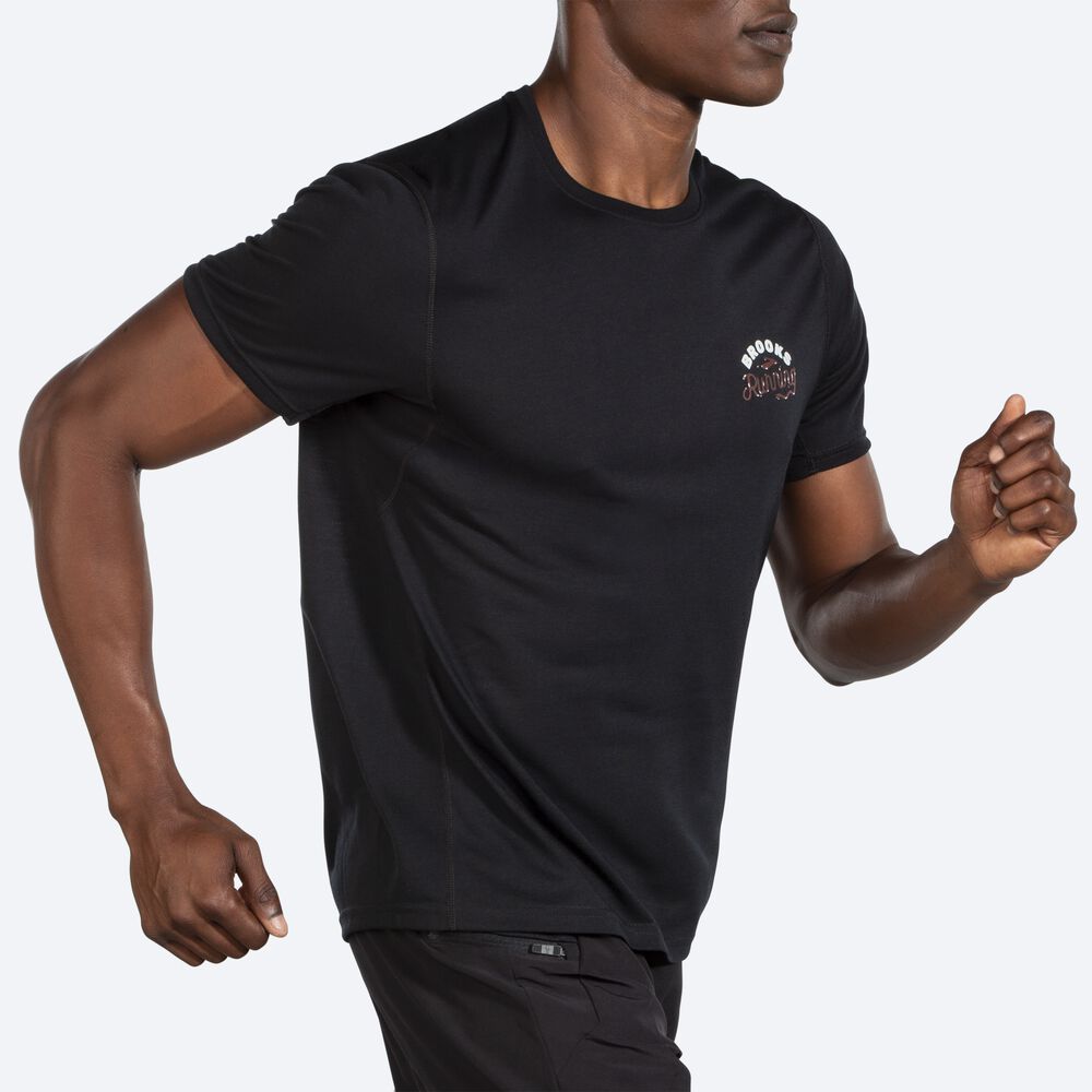 Brooks Distance Tryck Short Sleeve T-shirt Herr Svarta | RAN-894617