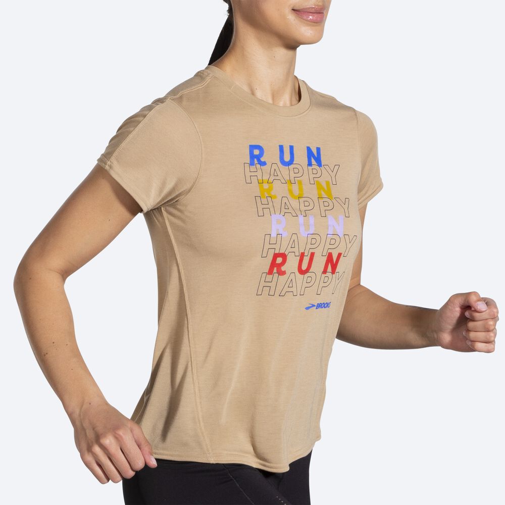 Brooks Distance Tryck Short Sleeve T-shirt Dam Beige | UAC-326085