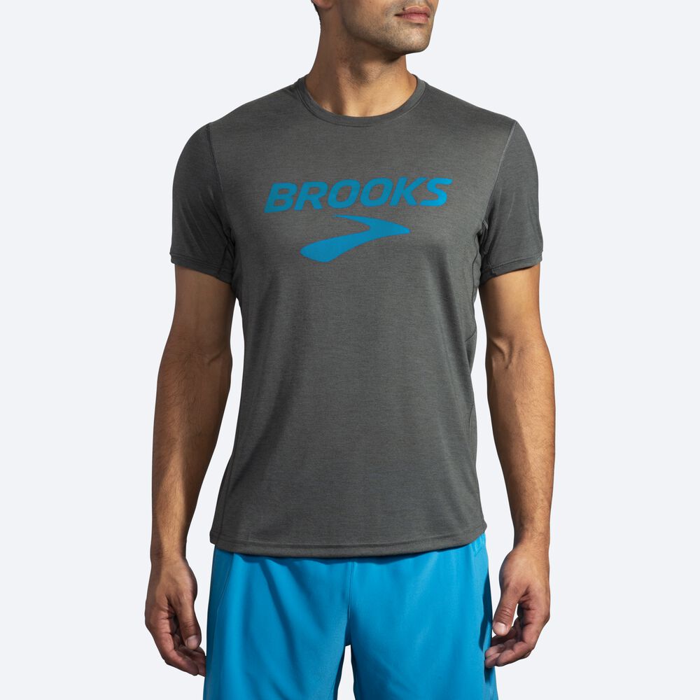 Brooks Distance Tryck Short Sleeve T-shirt Herr Mörk | VAL-394582