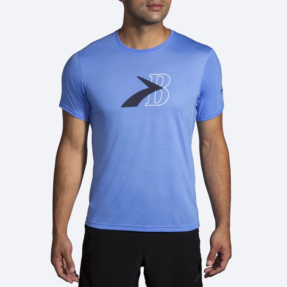 Brooks Distance Tryck Short Sleeve T-shirt Herr Blå | WKT-058169