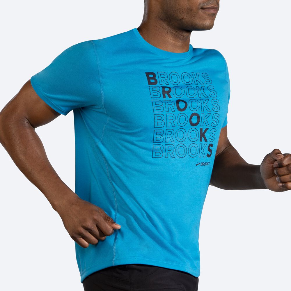 Brooks Distance Tryck Short Sleeve T-shirt Herr Blå | XZS-239615