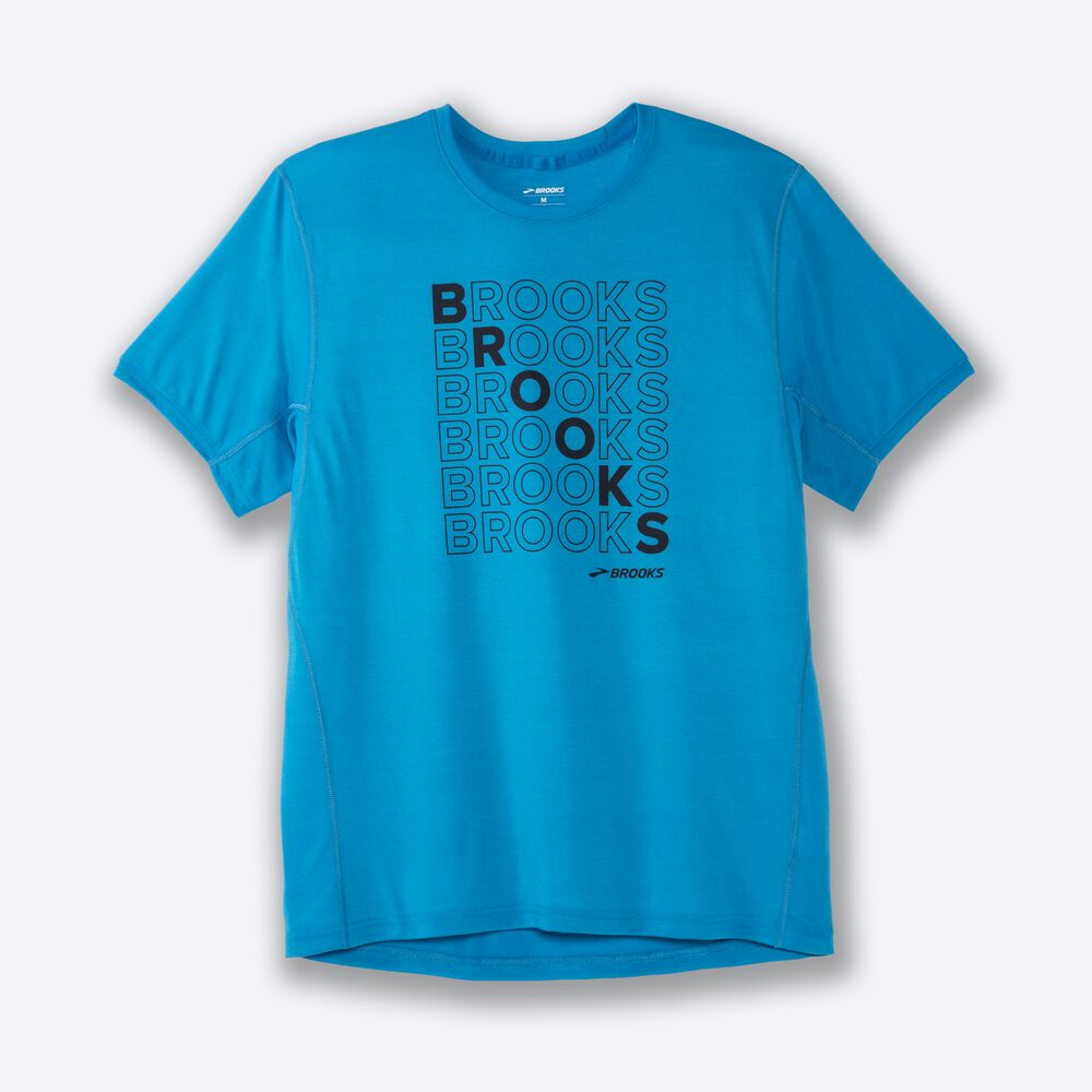 Brooks Distance Tryck Short Sleeve T-shirt Herr Blå | XZS-239615