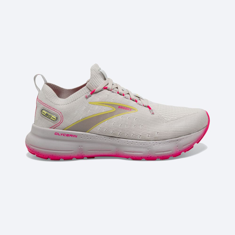 Brooks Glycerin StealthFit 20 Löparskor Dam Grå/Gula/Rosa | EAL-817490