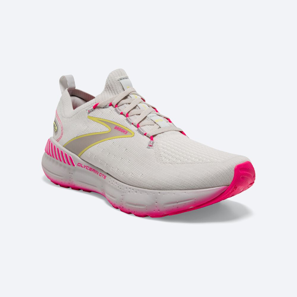 Brooks Glycerin StealthFit GTS 20 Löparskor Dam Grå/Gula/Rosa | PWZ-934608