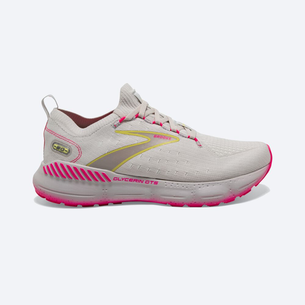 Brooks Glycerin StealthFit GTS 20 Löparskor Dam Grå/Gula/Rosa | PWZ-934608