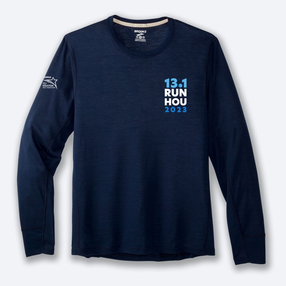 Brooks Houston23 Distance Long Sleeve 2.0 T-shirt Herr Marinblå | DOQ-467025