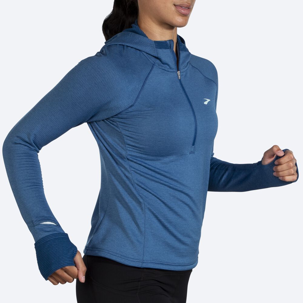 Brooks Notch Thermal 2.0 Hoodie Dam Blå Grå | RYJ-057934