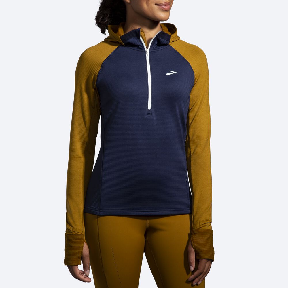 Brooks Notch Thermal 2.0 Hoodie Dam Olivgröna/Marinblå/Blå | SFM-146370