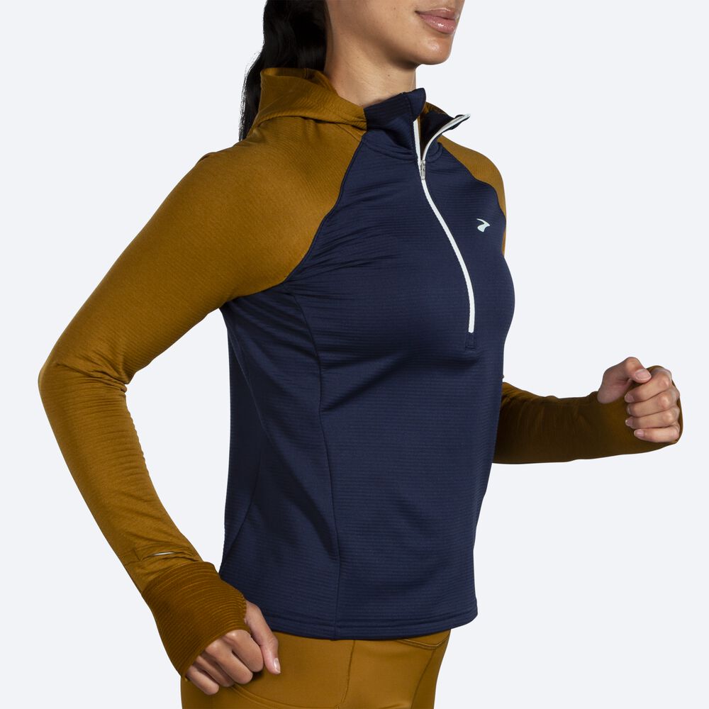 Brooks Notch Thermal 2.0 Hoodie Dam Olivgröna/Marinblå/Blå | SFM-146370