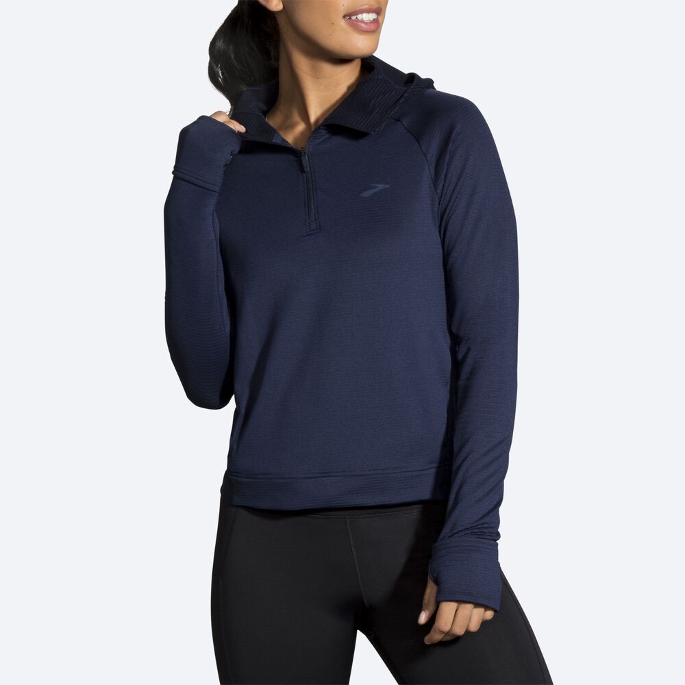 Brooks Notch Thermal Hoodie Dam Marinblå | VRT-501973